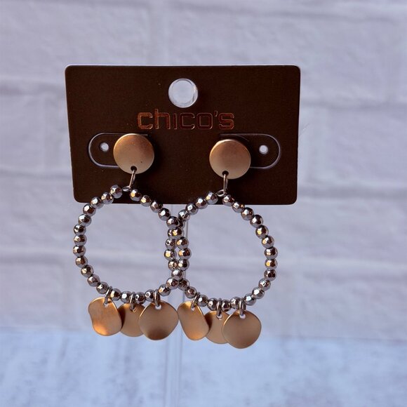 Vtg 1990s Chico’s Pearl Chain Drop Earrings Sparkle Textured Metal Ball Accents - Picture 14 of 14